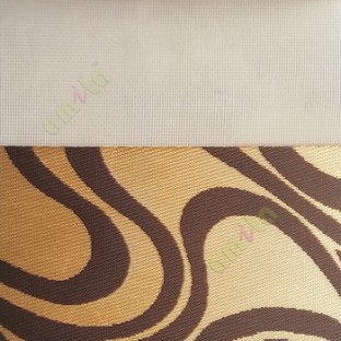 Dark brown gold color traditional design flowing lines pattern textured finished background with transparent net fabric zebra blind